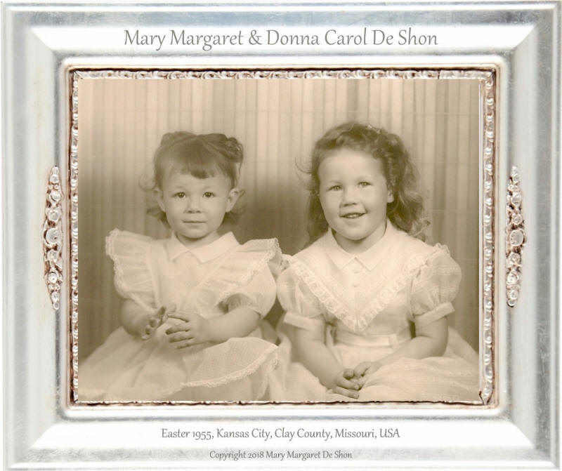 Mary Margaret De Shon & her sister, Donna Carol De Shon, Easter 1955, Kansas City, Clay County, Missouri